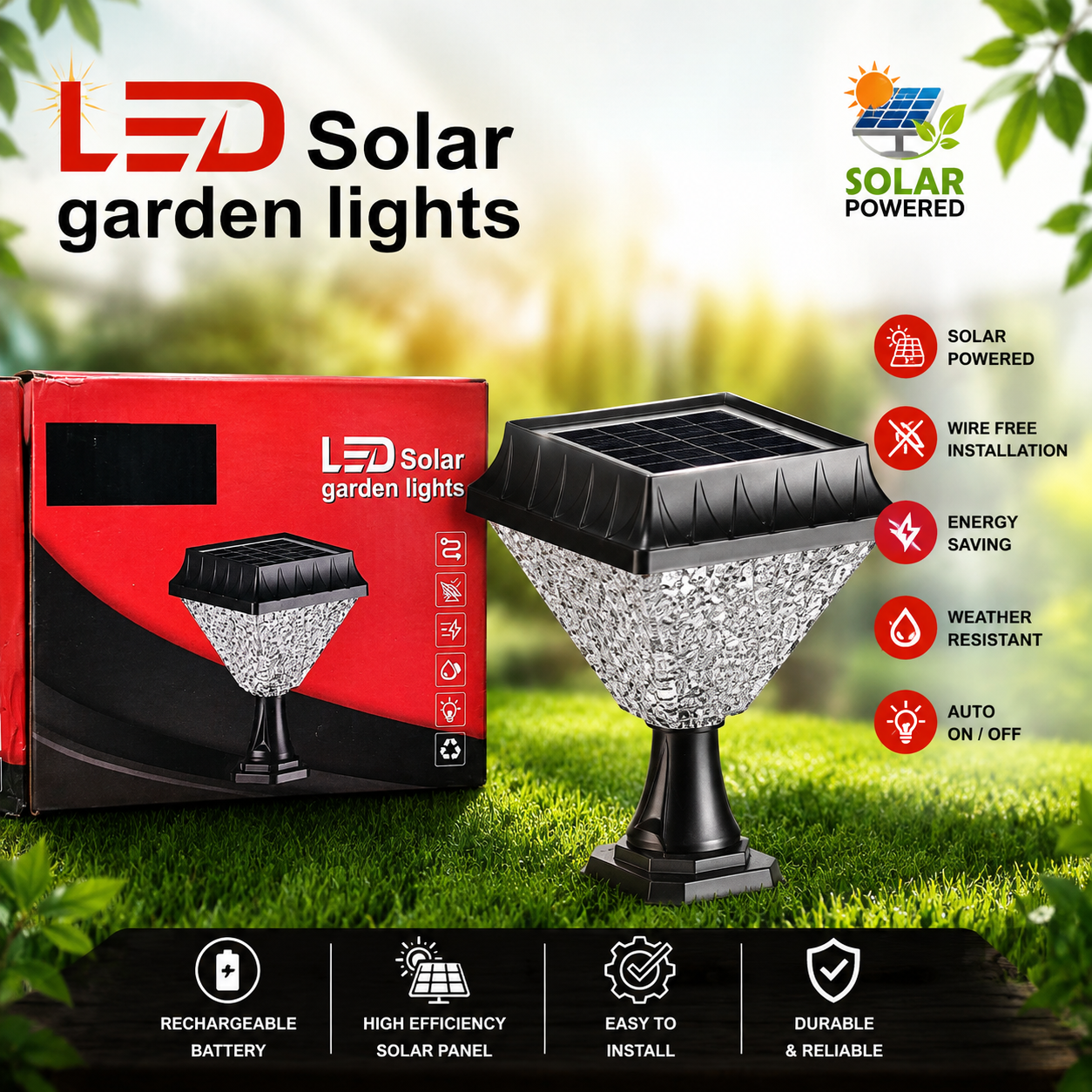 LED Solar Garden Light Outdoor Waterproof  Automatic Dusk to Dawn Solar Pathway Lamp  Energy Saving Decorative Landscape Light for Garden, Lawn & Walkway